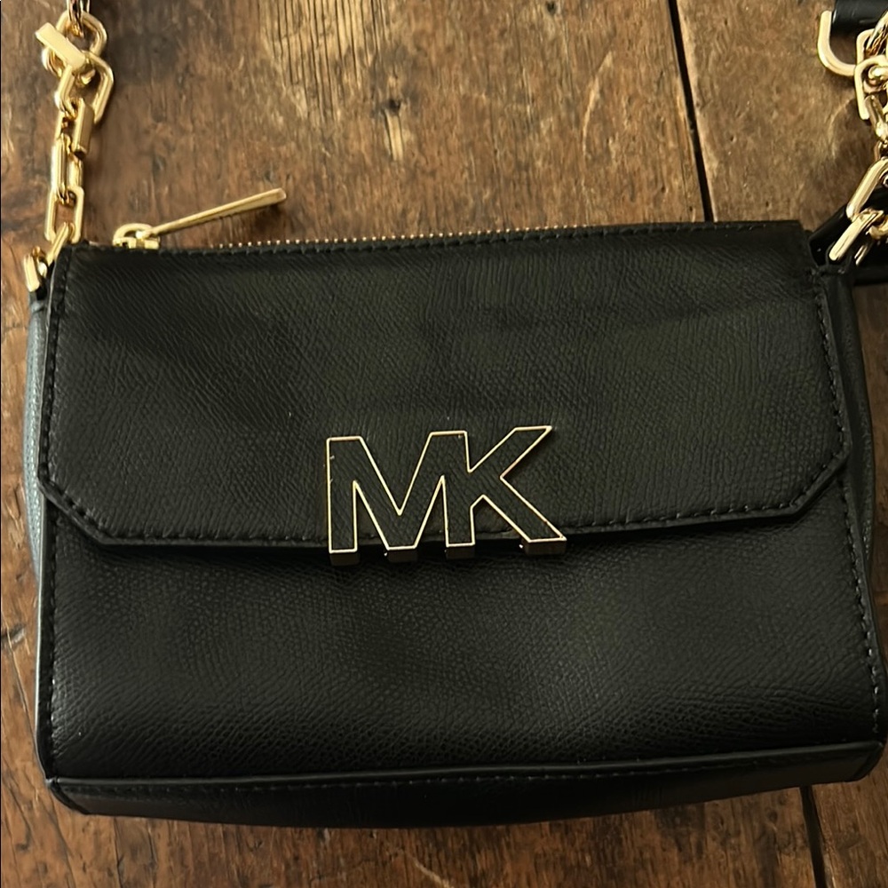 Michael Kors Black and Gold Crossbody Bag with Chain Strap